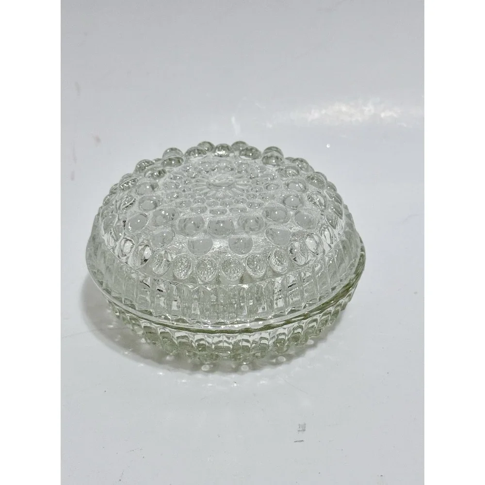 VTG Clear Glass Hobnail Trinket Box W/ Lid Cottagecore Decor Jewelry Holder